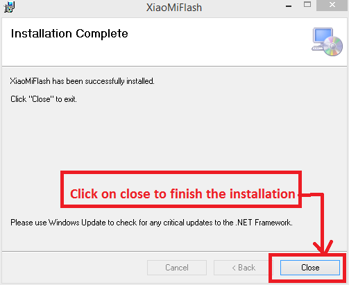 install mi flash tool - hurray! finished!