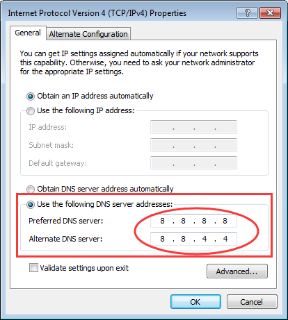 Internet Protocol Version 4 (TCP-IPv4) - Use Different DNS to Fix Badd DNS Config