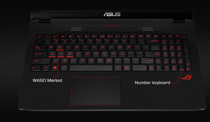 ROG GL752 Backlit Keyboard and Marked WASD Keys