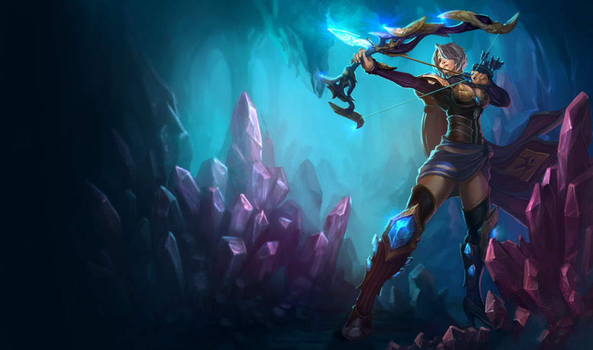 An image of Ashe in Amethyst skin. This image is attached to an article that teaches how to counter Ashe.