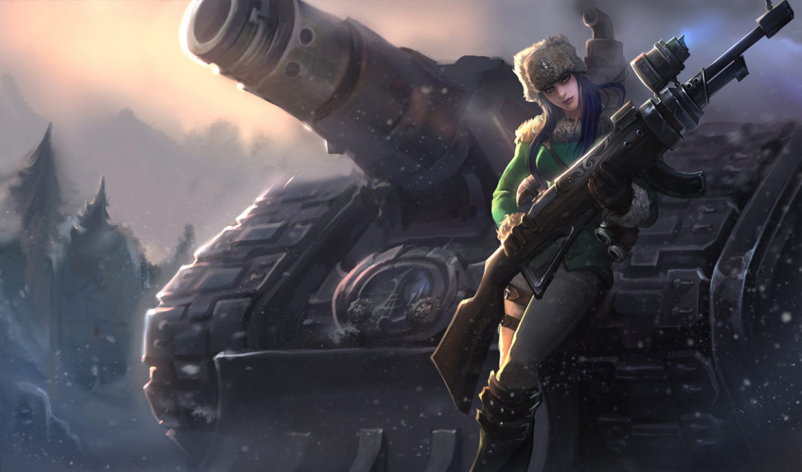 An image of Caitlyn in her Arctic Warfare skin. This image is part of a list of tricks and tips to help summoner's beat Caitlyn in any lane.