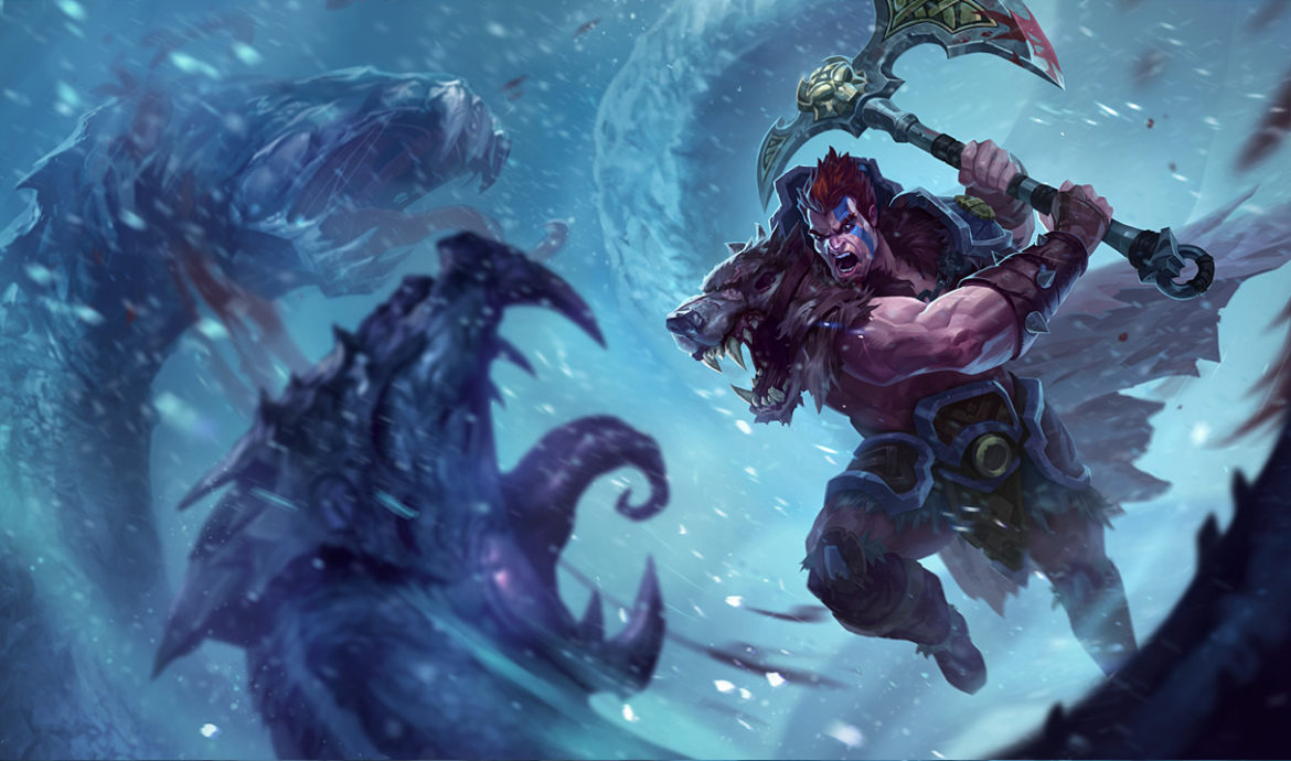 Darius in his Woad King Skin. This image is attached to an article outlining how to use specific champions to counter Darius.