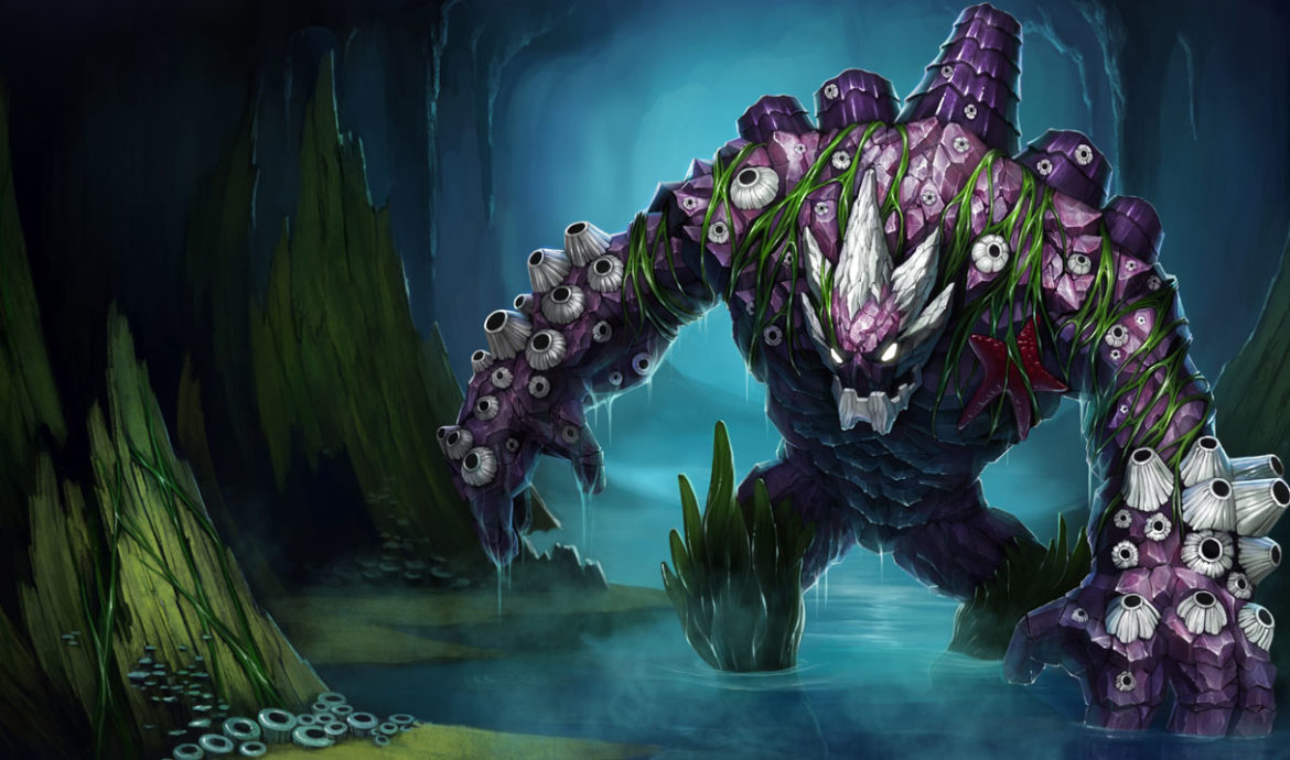 An image of Malphite in his Coral Reef skin. This image is part of a guide that helps summoners become effective Malphite counters.