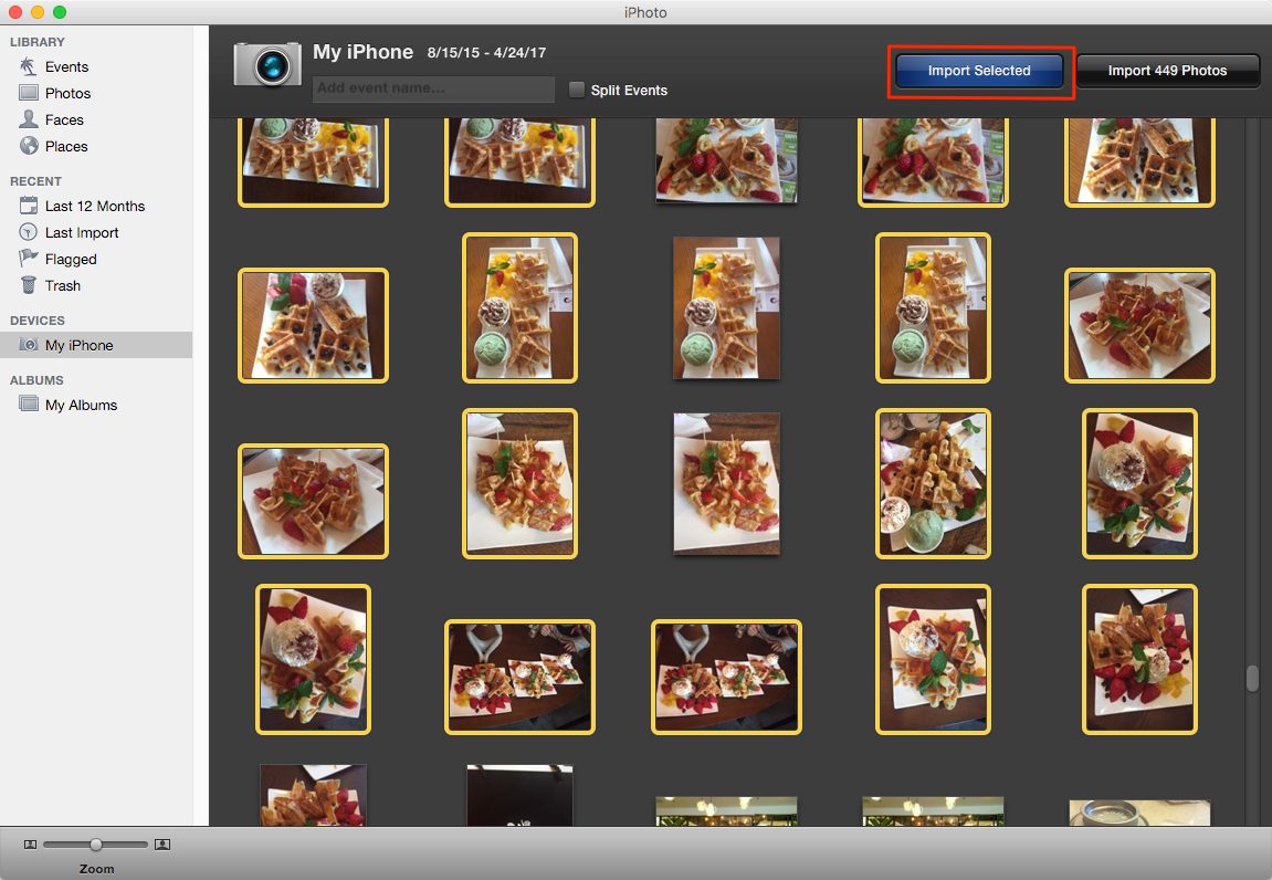 A picture illustrating how to upload photos from iPhone to Mac using the iPhoto application on Mac computers.