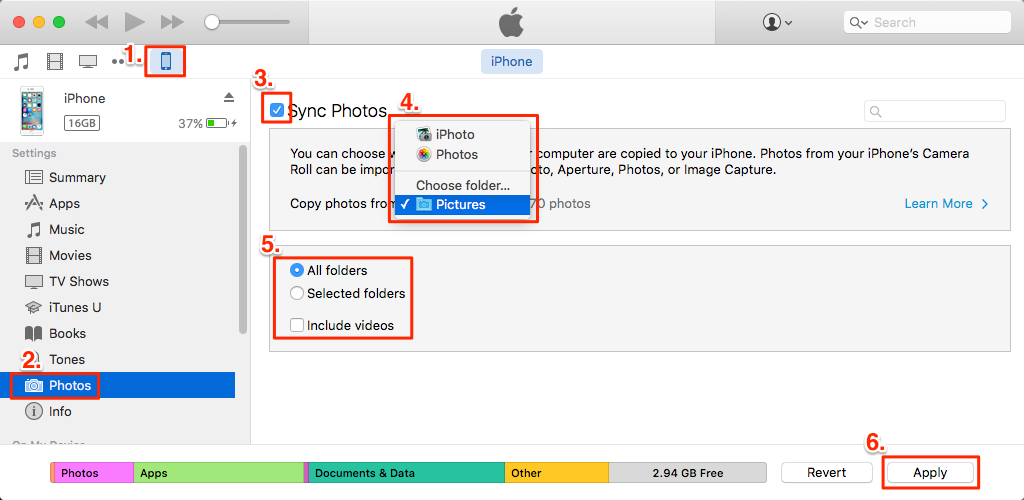 how to transfer pictures from iphone to iphone via iTunes