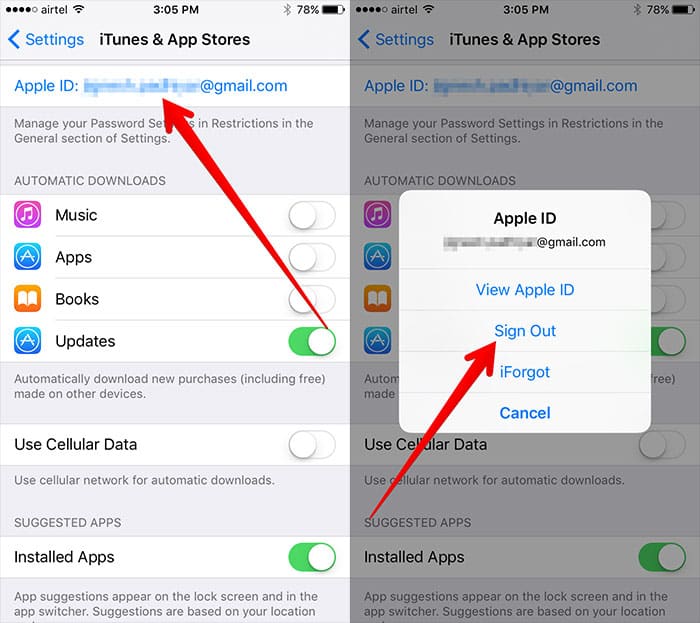 iphone won't connect to app store, sign out of iTunes