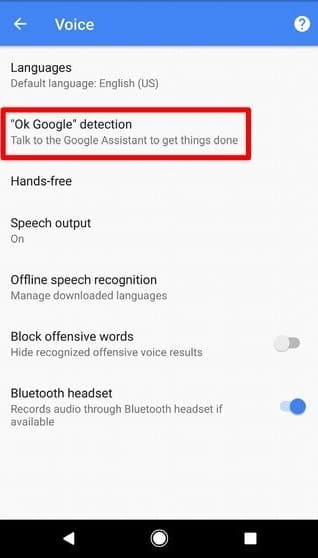 select ok google voice detection to turn ok google off