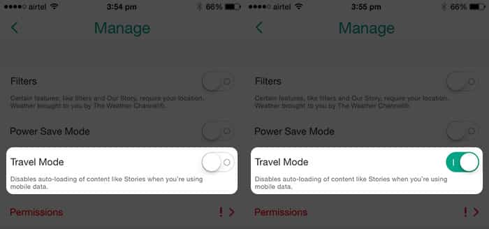 how to enable travel mode on snapchat