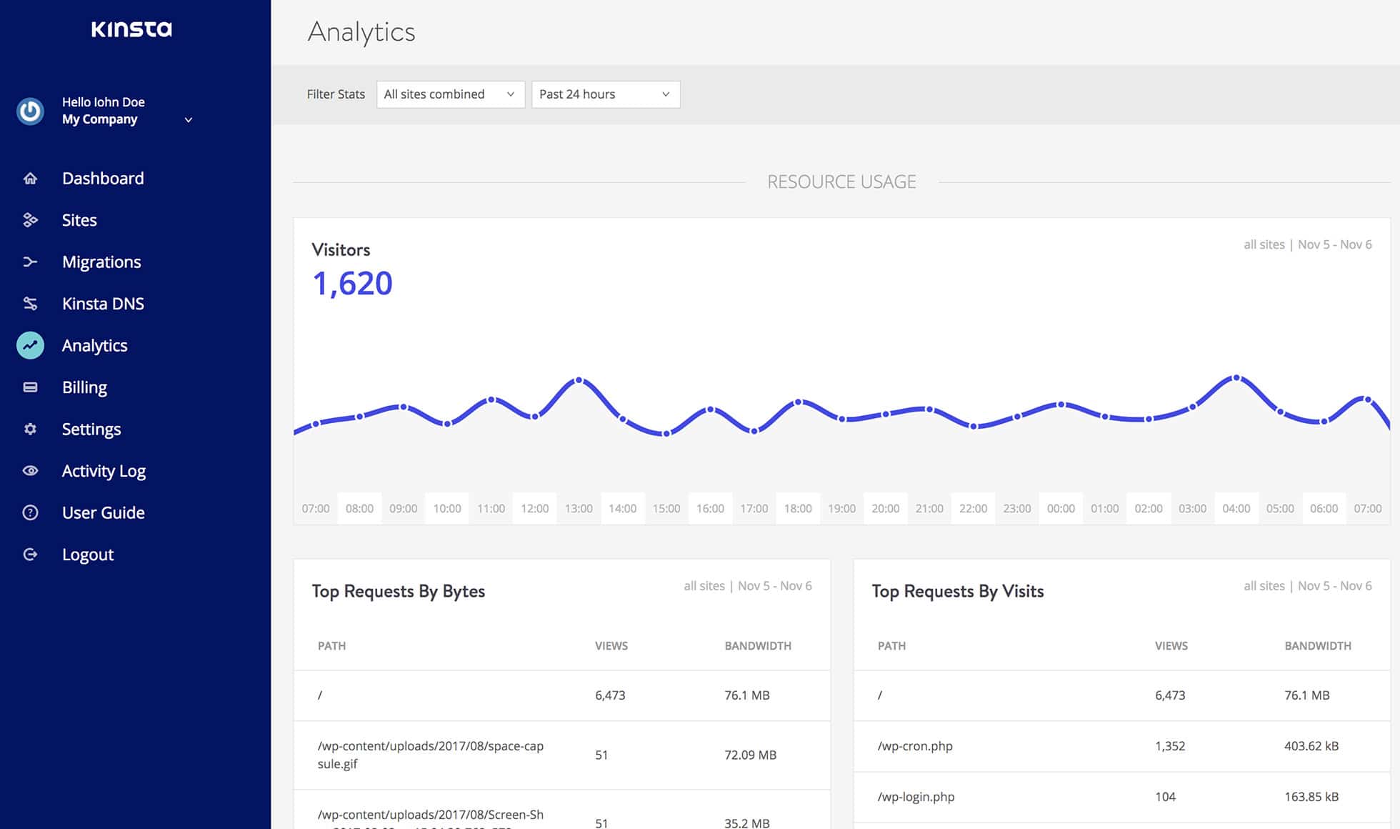 Kinsta Analytics Overview