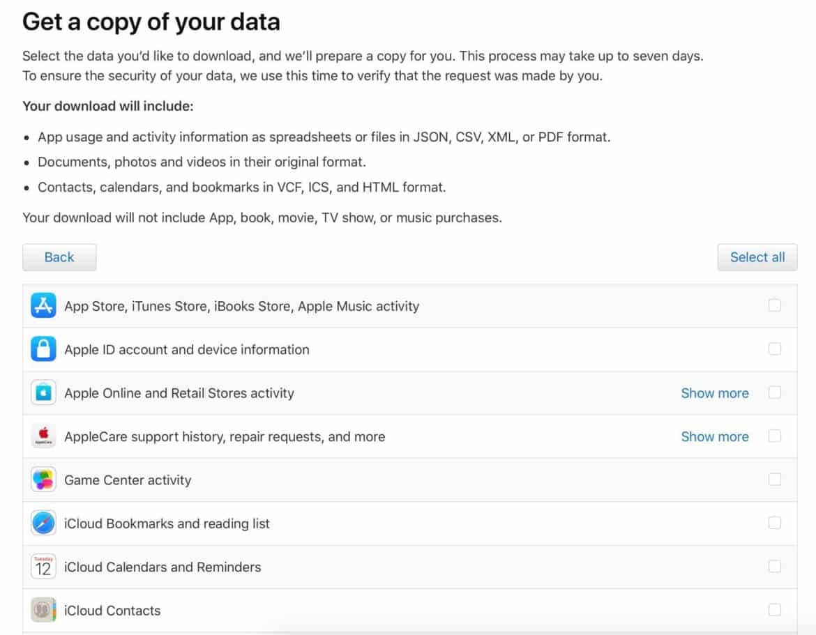 Requesting a copy of your personal information from Apple