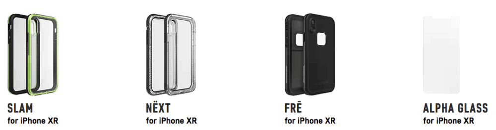 LifeProof cases for the iPhone XR as seen in this image.