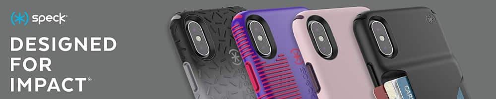 An image illustrating Speck iPhone XR Cases designs and colors.