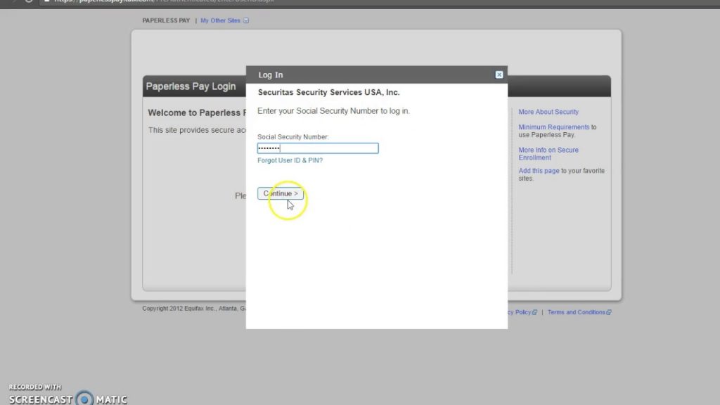 Securitas ePay login via social security number